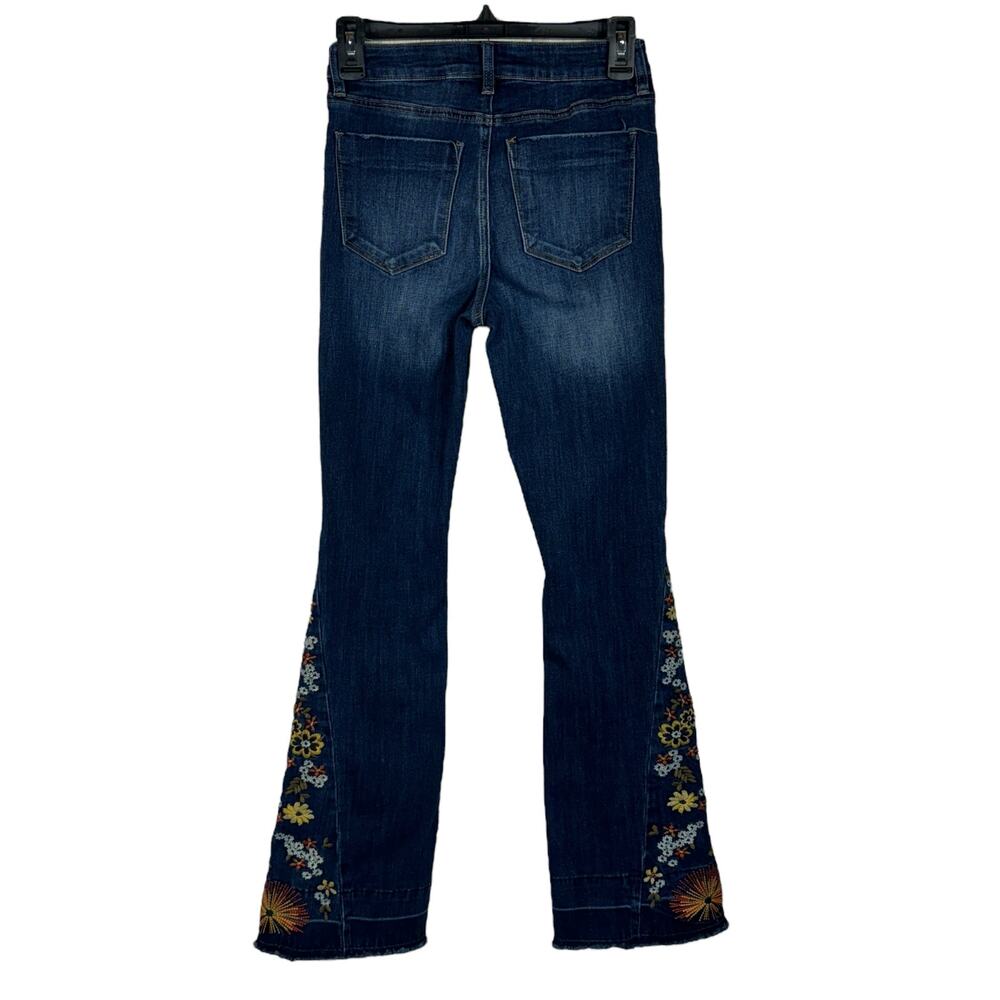 Ashley Mason Premium SZ 0/24 Flare Jeans Floral Embroidered Frayed Boho Festival - Picture 5 of 10